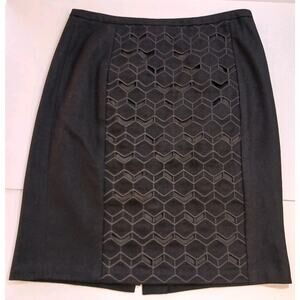 Ann Taylor Pencil Skirt Women's Size 8 Black Cut Out Chevron Lined Wool Blend